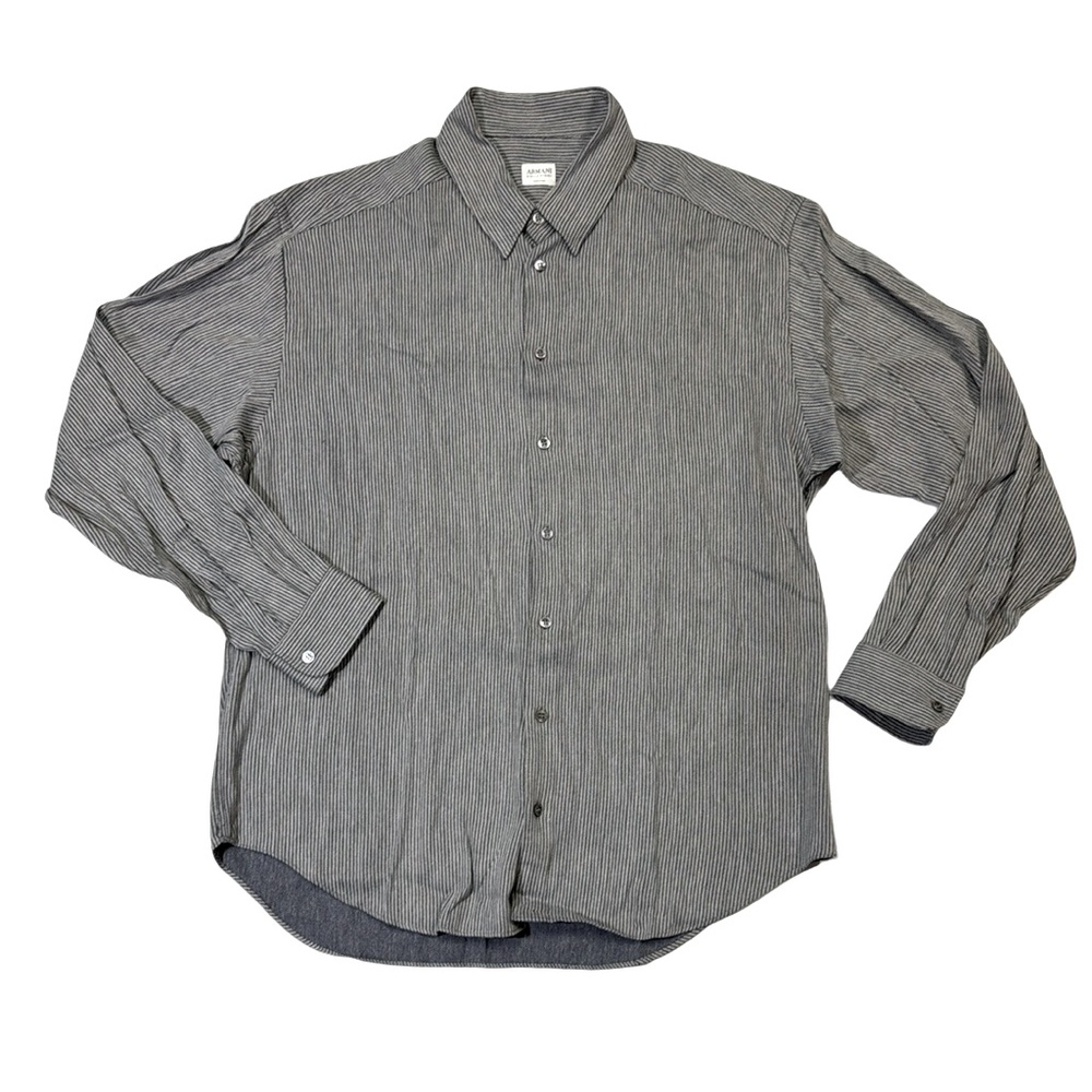 Armani Collezioni Gray Striped Casual Button Down Shirt